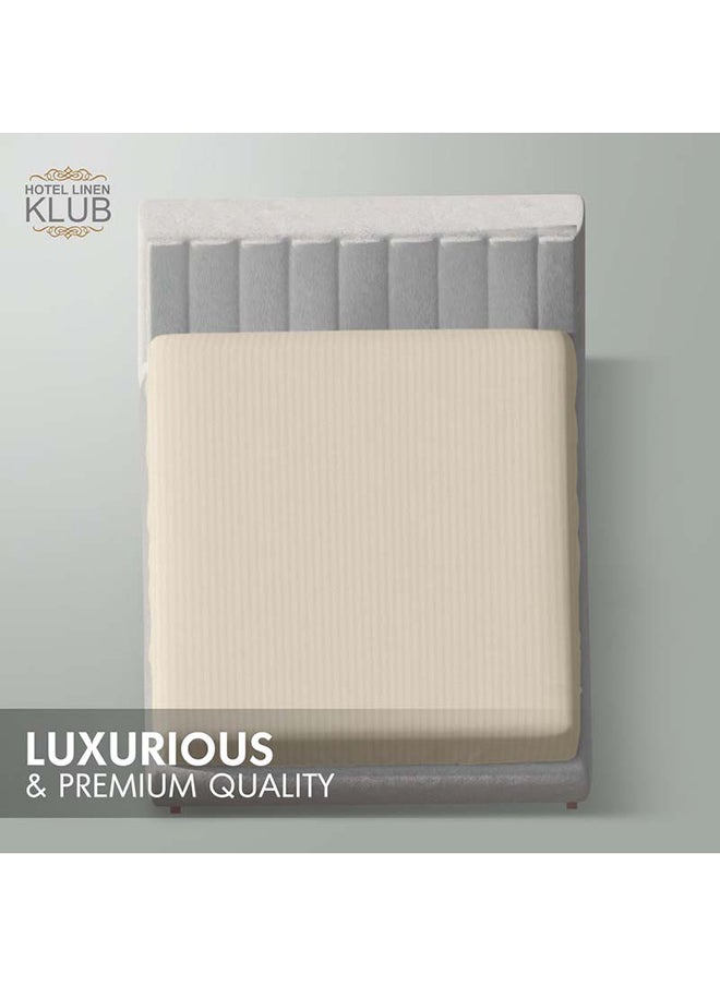 Hotel Linen Klub Hotel Linen Klub Stripe Microfiber  Beige Fitted Sheet  - Image 2