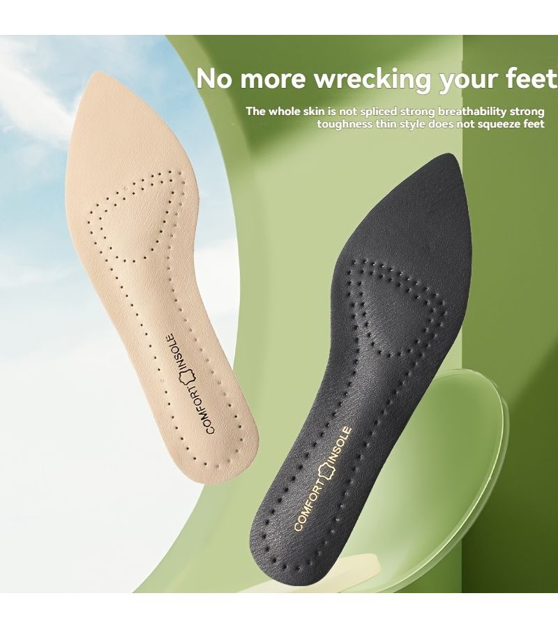 2 Pcs Black Tip Leather Women Latex Insoles Breathable Sweat Absorbent High Heel Inserts Comfortable Shock Absorption Height Added Work Shoes Size Eur35 36 - Image 4