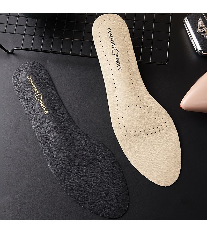 2 Pcs Black Tip Leather Women Latex Insoles Breathable Sweat Absorbent High Heel Inserts Comfortable Shock Absorption Height Added Work Shoes Size Eur35 36 - Image 1