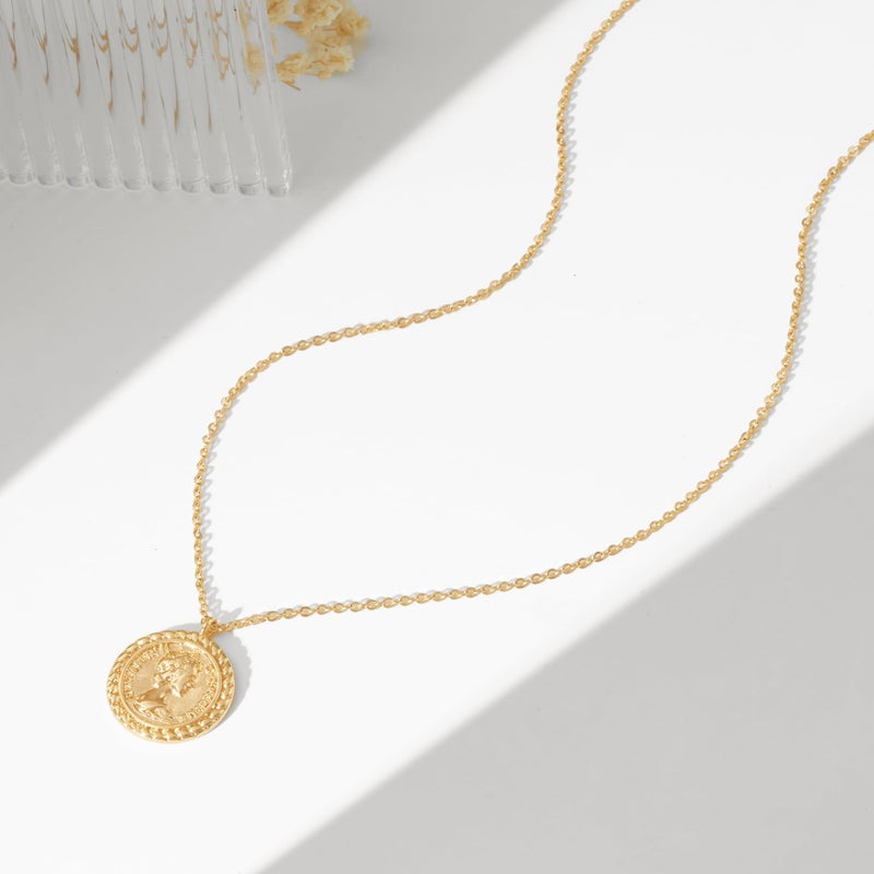 VACRONA Coin Necklace for Women 18k Gold Plated Vintage Coin Round Pendant Necklace Gold Circle Disk Medal Textured Medallion Protection Dainty Jewelry Gift for Her - Image 5
