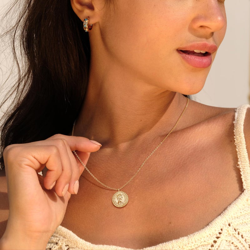 VACRONA Coin Necklace for Women 18k Gold Plated Vintage Coin Round Pendant Necklace Gold Circle Disk Medal Textured Medallion Protection Dainty Jewelry Gift for Her - Image 3