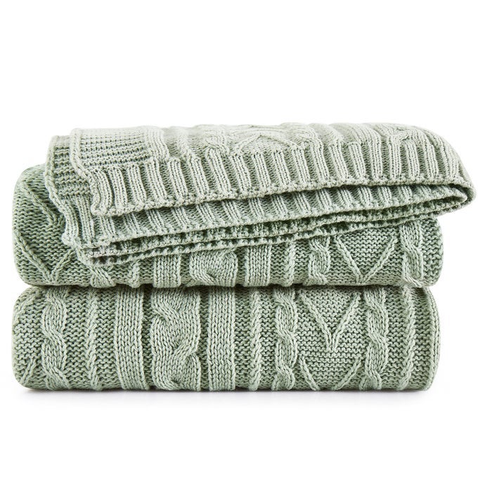 SAGE GREEN CABLE KNIT THROW BLANKET OVERSIZED 60 X 80 SUPER SOFT COMFY KNITTED BLANKET FOR COUCH BED SOFA TWIN SIZE