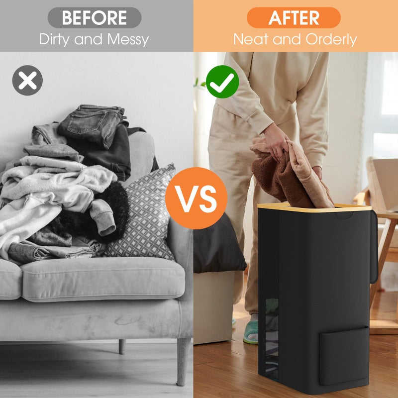 SpaceTrove Laundry Basket Clothes Hamper with Lid and Removable Bag Large Collapsible Laundry Baskets with Handle, Freestanding Hampers for Bedroom Aesthetic, Dorm, Bathroom, Laundry Room 100L (Black) - Image 3