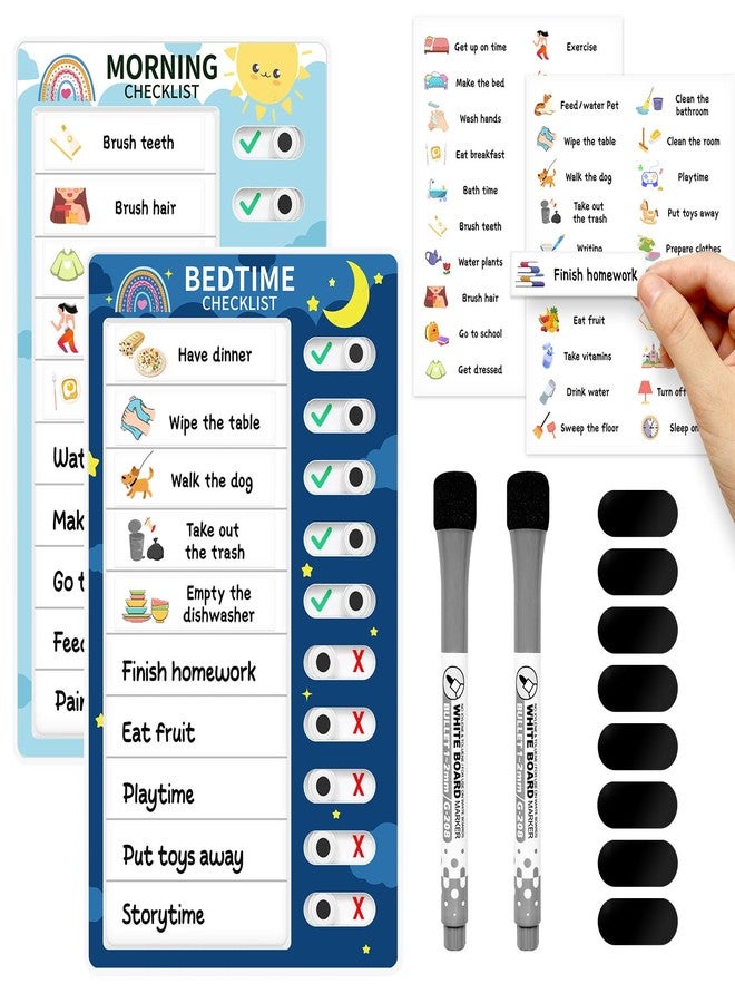 Tsytyst Chore Chart for Kids: Dry Erase Visual Schedule, Magnetic Bedtime/Morning Routine Chart - Toddler Chore Board, Checklist, To Do List for Kids (1 morning checklist, 1 bedtime checklist) - Image 1