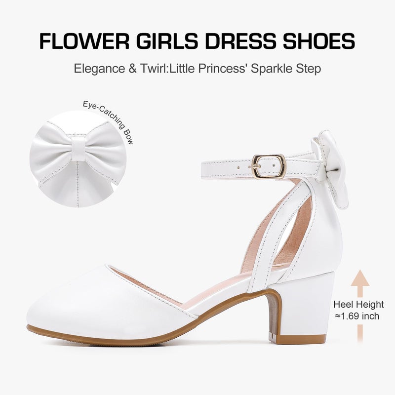 Parrosoo Flower Girl Shoes Dress High Heels for Kids Pump Shoes Little Kid with Cute Bow Little Girls Size 13 Princess Closed Toe Wide Mary Jane Wedding Church School Party Formal (8801 White 13) - Image 4