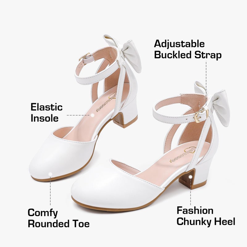 Parrosoo Flower Girl Shoes Dress High Heels for Kids Pump Shoes Little Kid with Cute Bow Little Girls Size 13 Princess Closed Toe Wide Mary Jane Wedding Church School Party Formal (8801 White 13) - Image 5