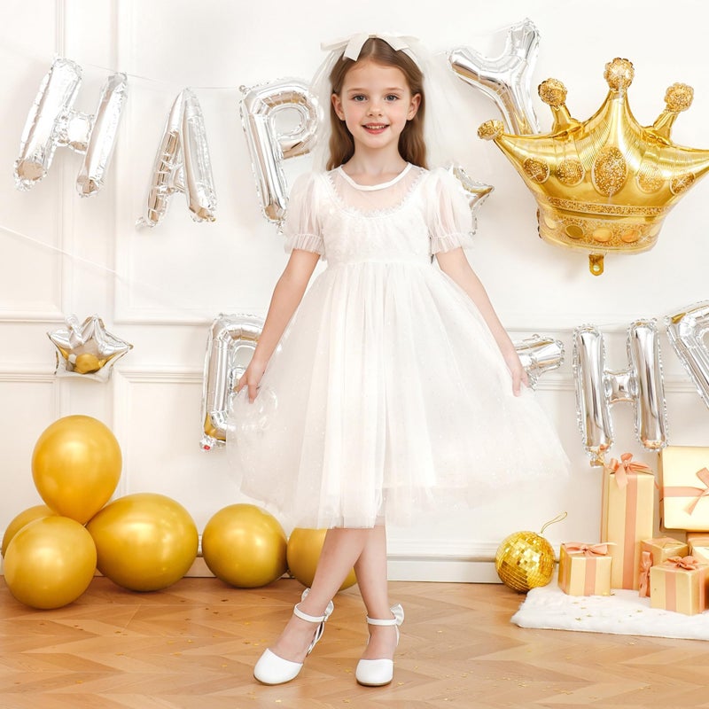 Parrosoo Flower Girl Shoes Dress High Heels for Kids Pump Shoes Little Kid with Cute Bow Little Girls Size 13 Princess Closed Toe Wide Mary Jane Wedding Church School Party Formal (8801 White 13) - Image 2