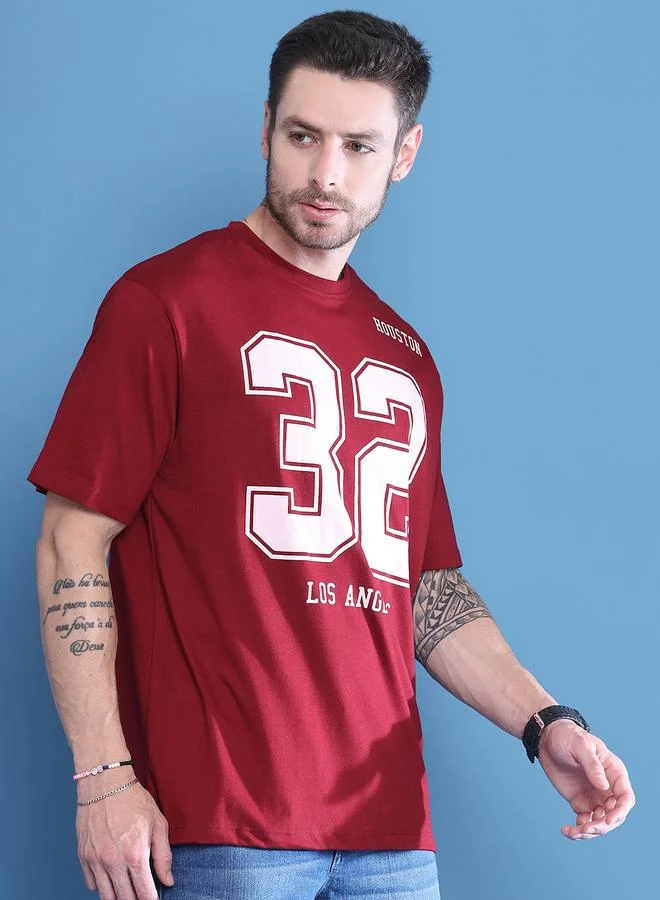 Styli Men Maroon Graphic Print Oversized T-Shirt By Door74