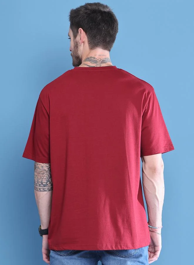 Styli Men Maroon Graphic Print Oversized T-Shirt By Door74