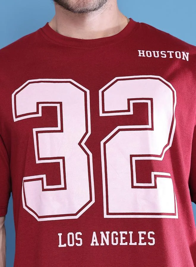 Styli Men Maroon Graphic Print Oversized T-Shirt By Door74
