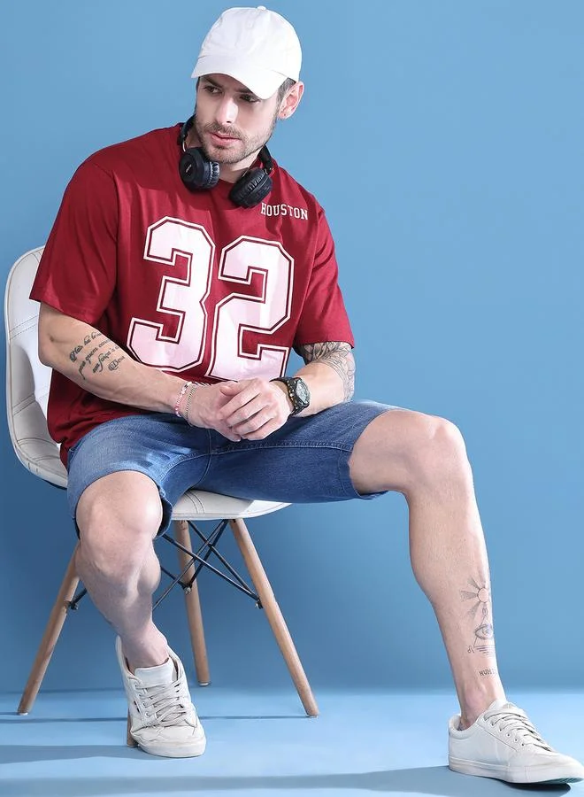 Styli Men Maroon Graphic Print Oversized T-Shirt By Door74