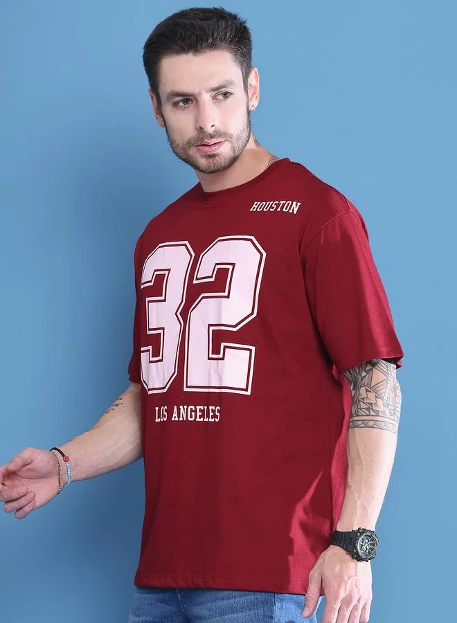 Take Two Men Maroon Graphic Print Oversized T-Shirt By Door74