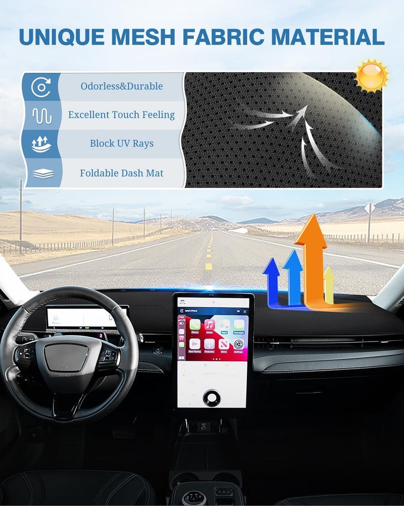 FIILINES Dash Cover for Ford Mustang Mach-E 2021-2024 - Nonslip Mesh Protector - Image 5