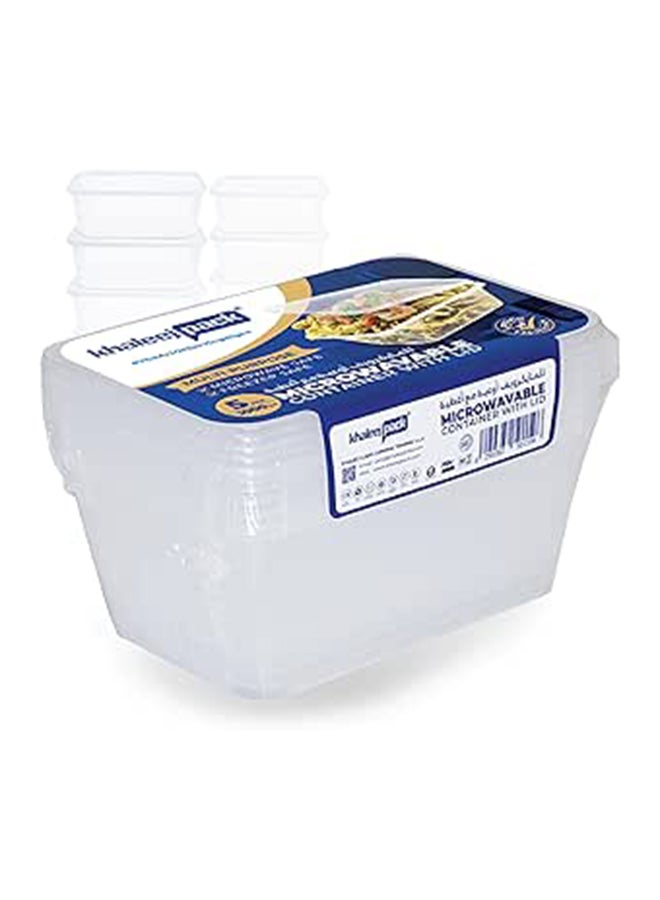Khaleej Pack 1000 مل ، 5 قطع حاوية ميكروويف مستطيلة. حاوية تخزين طعام قابلة للتخلص منها مع أغطية - Image 1