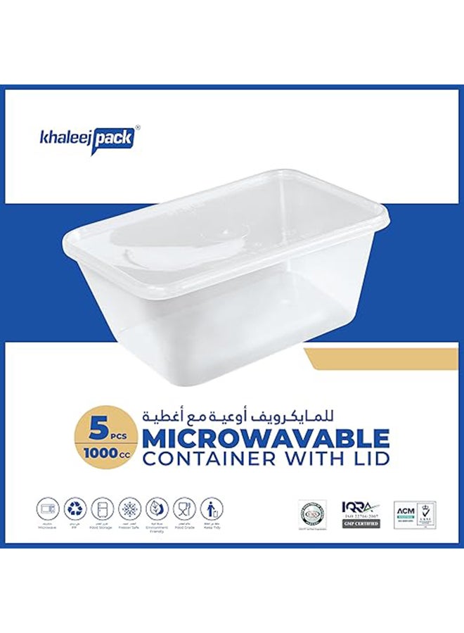 Khaleej Pack 1000 مل ، 5 قطع حاوية ميكروويف مستطيلة. حاوية تخزين طعام قابلة للتخلص منها مع أغطية - Image 3