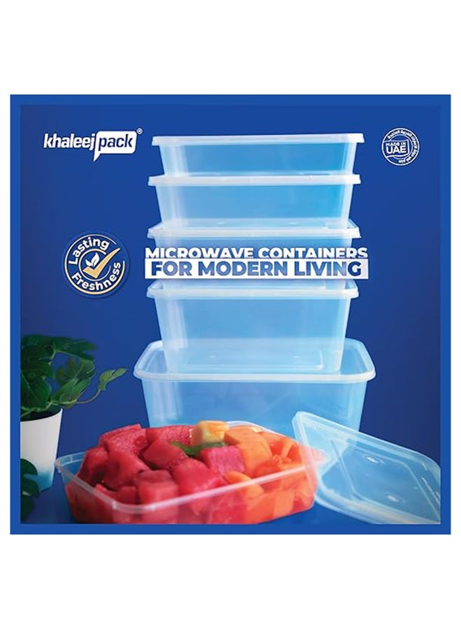 Khaleej Pack 1000 مل ، 5 قطع حاوية ميكروويف مستطيلة. حاوية تخزين طعام قابلة للتخلص منها مع أغطية - Image 2