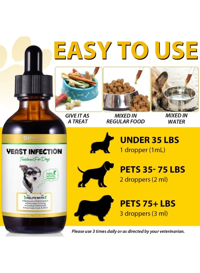 Oimmal علاج عدوى الخميرة للكلاب 60 مل، يساعد في تخفيف الحكة وعلاج العدوى وتحسين الفرو والجلد، خميرة لتخفيف حكة جلد الكلب، تخفيف الحساسية، تهدئة الأقدام والحكة في العيون والأذنين والجلد - Image 2