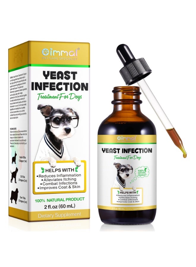 Oimmal علاج عدوى الخميرة للكلاب 60 مل، يساعد في تخفيف الحكة وعلاج العدوى وتحسين الفرو والجلد، خميرة لتخفيف حكة جلد الكلب، تخفيف الحساسية، تهدئة الأقدام والحكة في العيون والأذنين والجلد - Image 1
