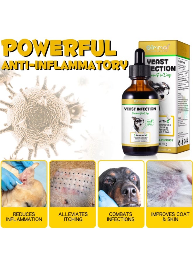 Oimmal علاج عدوى الخميرة للكلاب 60 مل، يساعد في تخفيف الحكة وعلاج العدوى وتحسين الفرو والجلد، خميرة لتخفيف حكة جلد الكلب، تخفيف الحساسية، تهدئة الأقدام والحكة في العيون والأذنين والجلد - Image 4