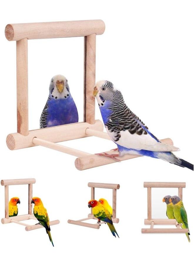 yongsheng 2pcs Bird Toy for Parrot Parakeets Conures Cockatiels Cage Swing Wooden Fun Play Toy for Birds (Mirror)  - Image 1