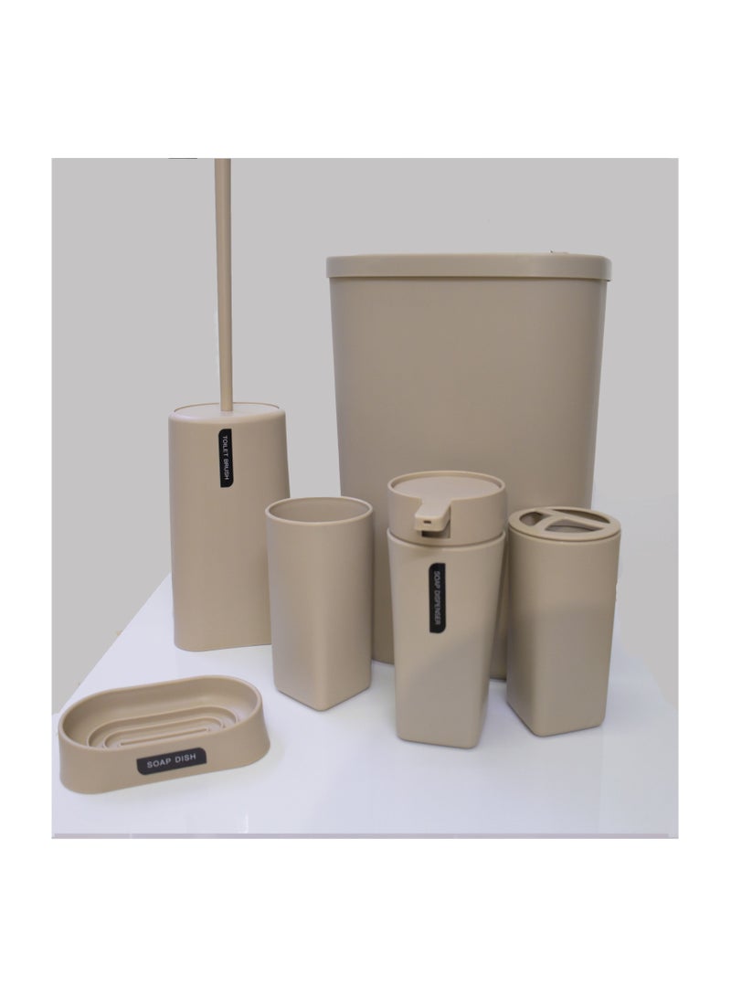 6-Piece Bathroom Accessories Set Beige  - Image 1