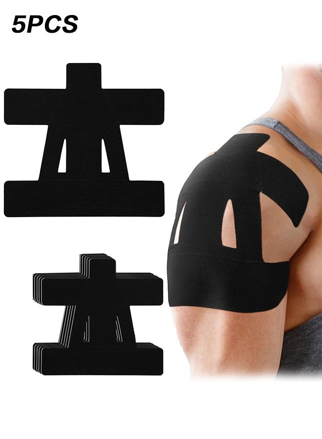 5PCS Kinesiology Tape for Shoulder Pain Relief Pre Cut Sports Waterproof Breathable Enhance Elastic Kinesiology Athletic Tape for Shoulder Support and Muscle Baseball Sports(Black) - Image 1