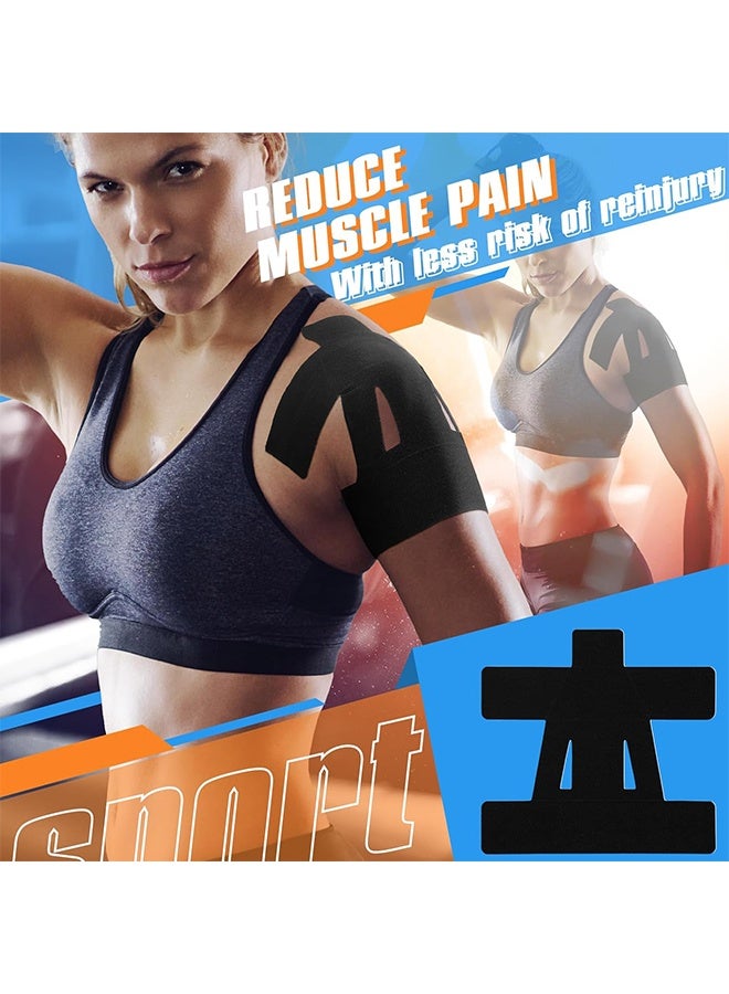 5PCS Kinesiology Tape for Shoulder Pain Relief Pre Cut Sports Waterproof Breathable Enhance Elastic Kinesiology Athletic Tape for Shoulder Support and Muscle Baseball Sports(Black) - Image 5