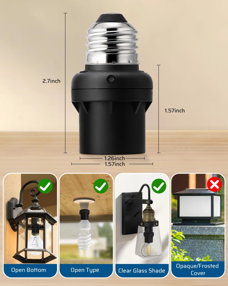 DEWENWILS Light Sensor Socket, Dusk to Dawn Sensor Socket, Light Bulb Socket for Light Fixtures, Compatible with Incandescent/CFL/LED/Halogen Bulbs, 4 Pack, ETL Listed - Image 5