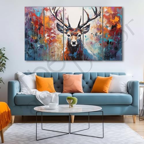 The Castle Decor Beautiful Deer Wall Painting for Living Room Big Size - Deer Wall Painting for Bedroom, Office, Drawing Room, Hotel - Elegant Wall Decor Art for Home Decoration, Gifting (27x48 inch) - Image 2