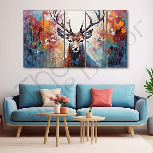 The Castle Decor Beautiful Deer Wall Painting for Living Room Big Size - Deer Wall Painting for Bedroom, Office, Drawing Room, Hotel - Elegant Wall Decor Art for Home Decoration, Gifting (27x48 inch) - Image 1