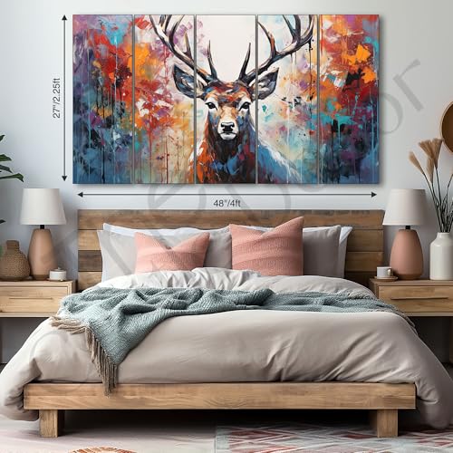 The Castle Decor Beautiful Deer Wall Painting for Living Room Big Size - Deer Wall Painting for Bedroom, Office, Drawing Room, Hotel - Elegant Wall Decor Art for Home Decoration, Gifting (27x48 inch) - Image 3