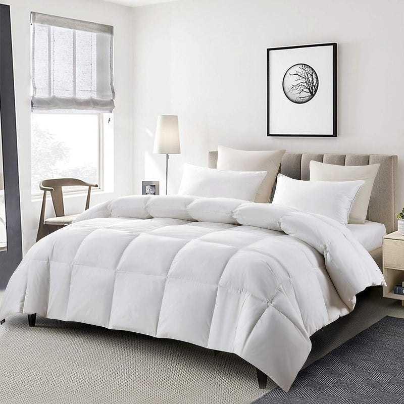 Serta Goose Feather Down Fiber Cotton Comforter Twin Size - 100% Cotton Duvet Insert - Hotel Luxury Hypoallergenic Bedding Comforter All Season Medium Warmth 68 x 90 Inch White - Image 5