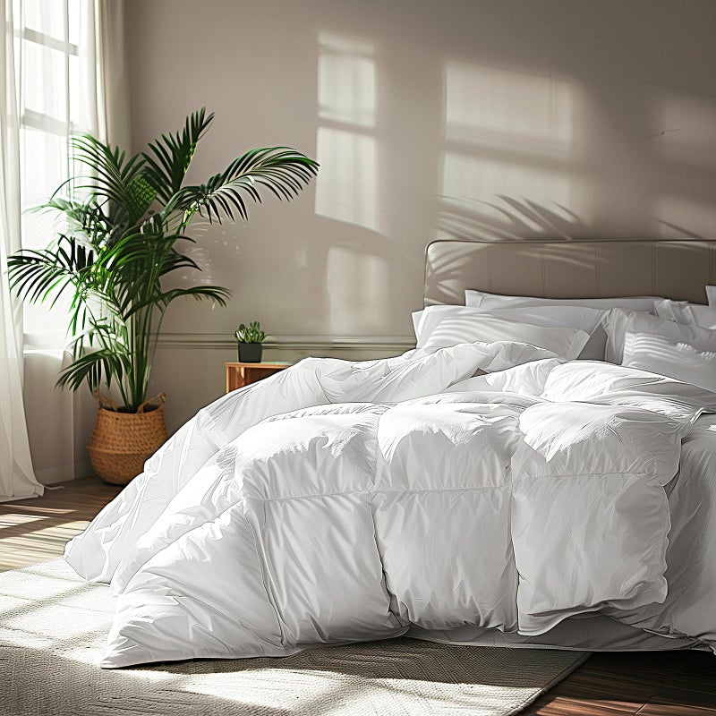 Serta Goose Feather Down Fiber Cotton Comforter Twin Size - 100% Cotton Duvet Insert - Hotel Luxury Hypoallergenic Bedding Comforter All Season Medium Warmth 68 x 90 Inch White - Image 1