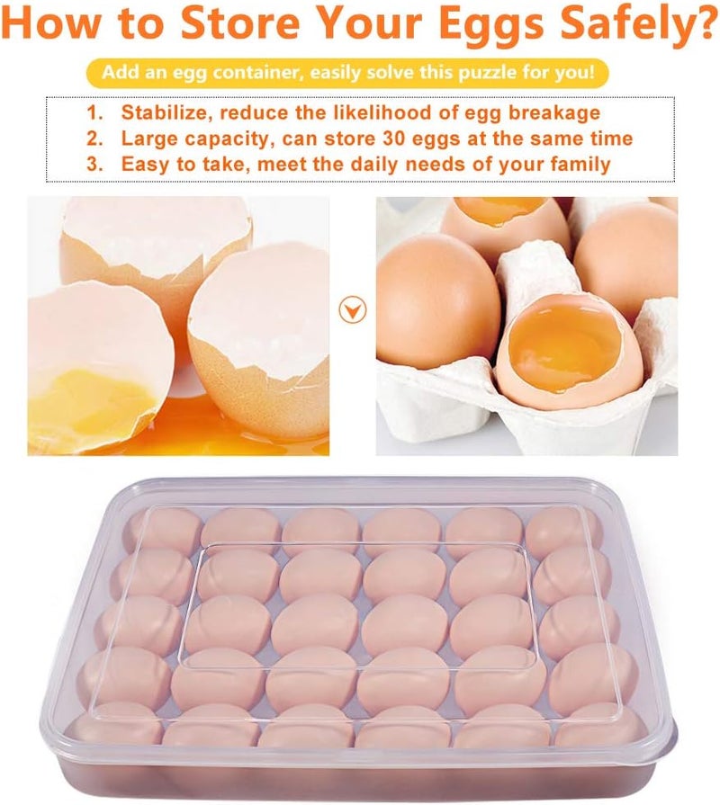 77L Deviled Egg Containers with Lid, (Set of 2), Plastic Deviled Egg Carrier Tray for 60 Eggs, Clear Storage Egg Holder for Refrigerator, Fridge Stackable Countertop Portable Egg Dispenser - Image 3