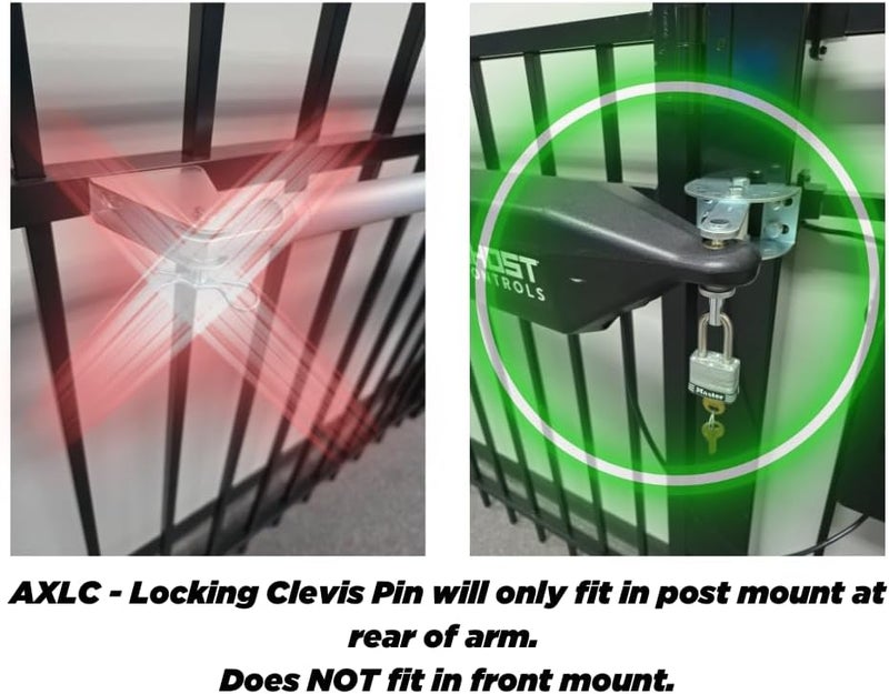 Ghost Controls AXLC Security Kit with 1 Clevis Pin Machined to Accept Padlock for Automatic Gate Opener Systems - Image 4