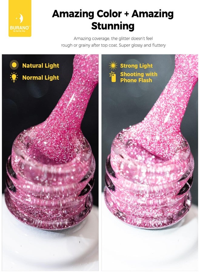 BURANO Pink Reflective Glitter Gel Nail Polish, UV LED 7.3ml Sparkle Nail Polish Holographic Glitter Gel Curing Need for DIY Home S21 - Image 5
