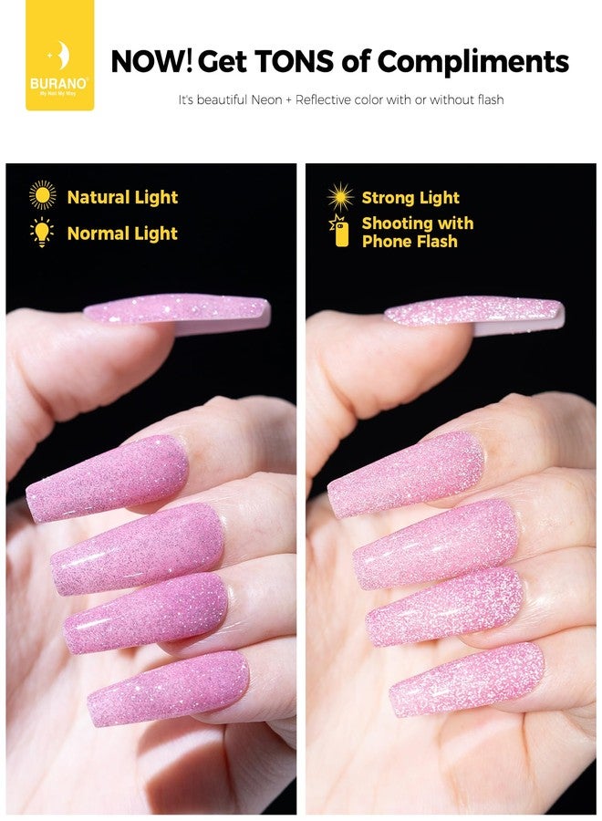 BURANO Pink Reflective Glitter Gel Nail Polish, UV LED 7.3ml Sparkle Nail Polish Holographic Glitter Gel Curing Need for DIY Home S21 - Image 4