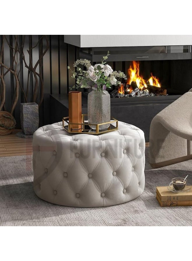 DIVINE FURNITURE Stylish Fully Tufted Round Ottoman Stool  - Image 2