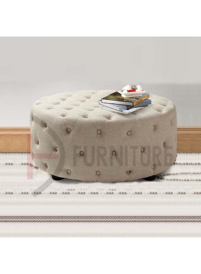 DIVINE FURNITURE Stylish Fully Tufted Round Ottoman Stool  - Image 3