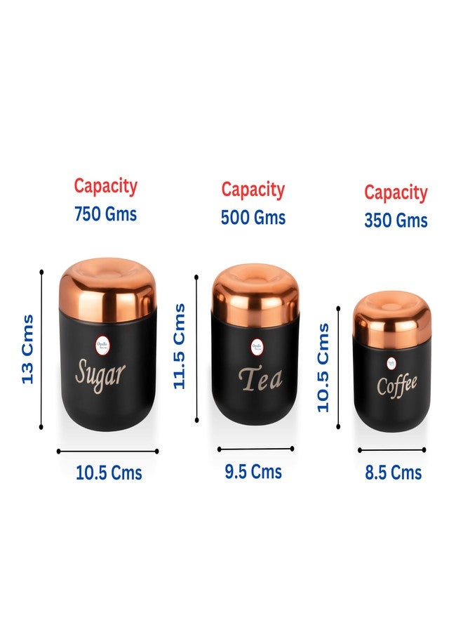 Opullo Mother's Choice Black Apple Shape Stainless Steel Tea Coffee Sugar Containers Set of 3 (350 Gms, 500 Gms, 750 Gms) - Airtight, Rust Free, BPA Free - Image 2