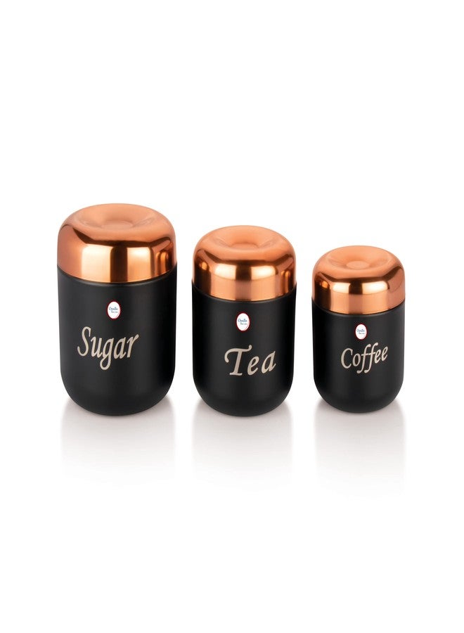 Opullo Mother's Choice Black Apple Shape Stainless Steel Tea Coffee Sugar Containers Set of 3 (350 Gms, 500 Gms, 750 Gms) - Airtight, Rust Free, BPA Free - Image 3