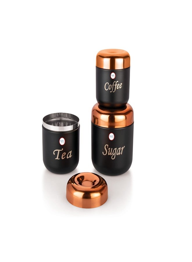 Opullo Mother's Choice Black Apple Shape Stainless Steel Tea Coffee Sugar Containers Set of 3 (350 Gms, 500 Gms, 750 Gms) - Airtight, Rust Free, BPA Free - Image 4