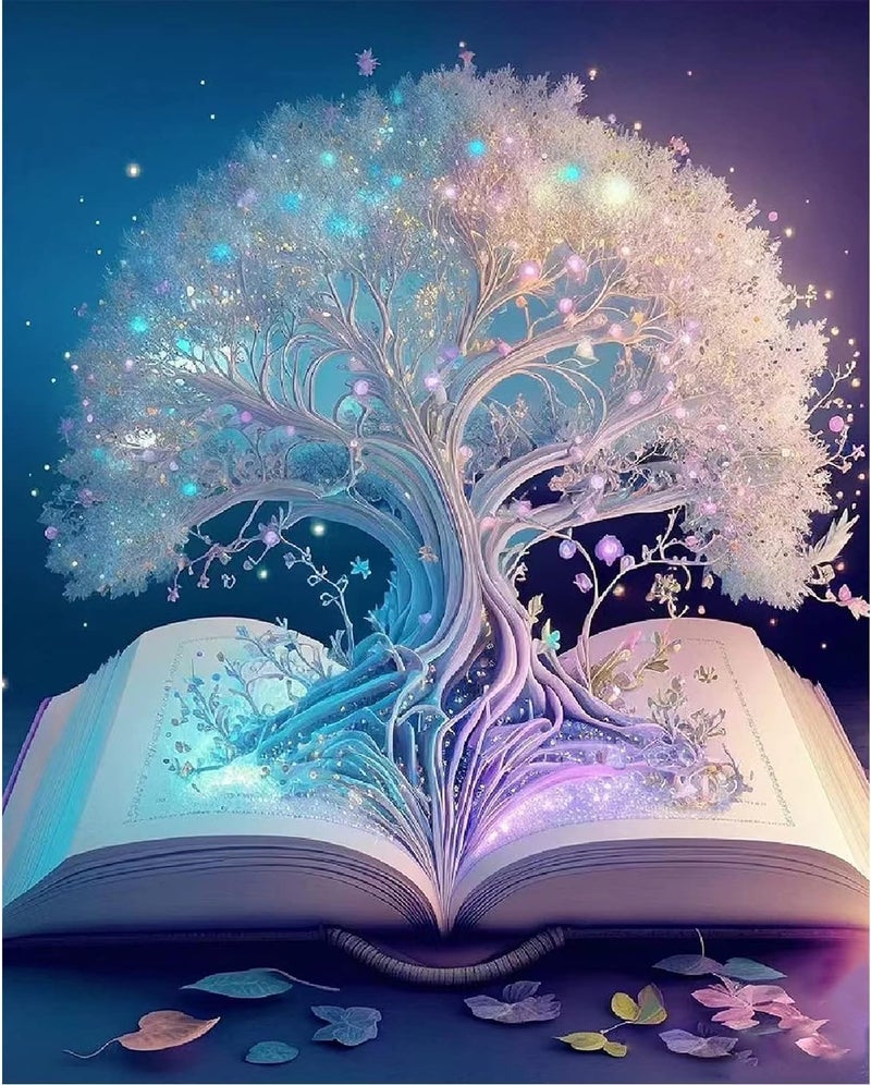 ROKTRY Tree Diamond Painting Book Kits for Adults Diamond Art White Tree of Life Diamond Painting Full Drill Crystal Rhinestone Embroidery Craft Kits for Home Wall Decor Gifts White Tree - Image 1