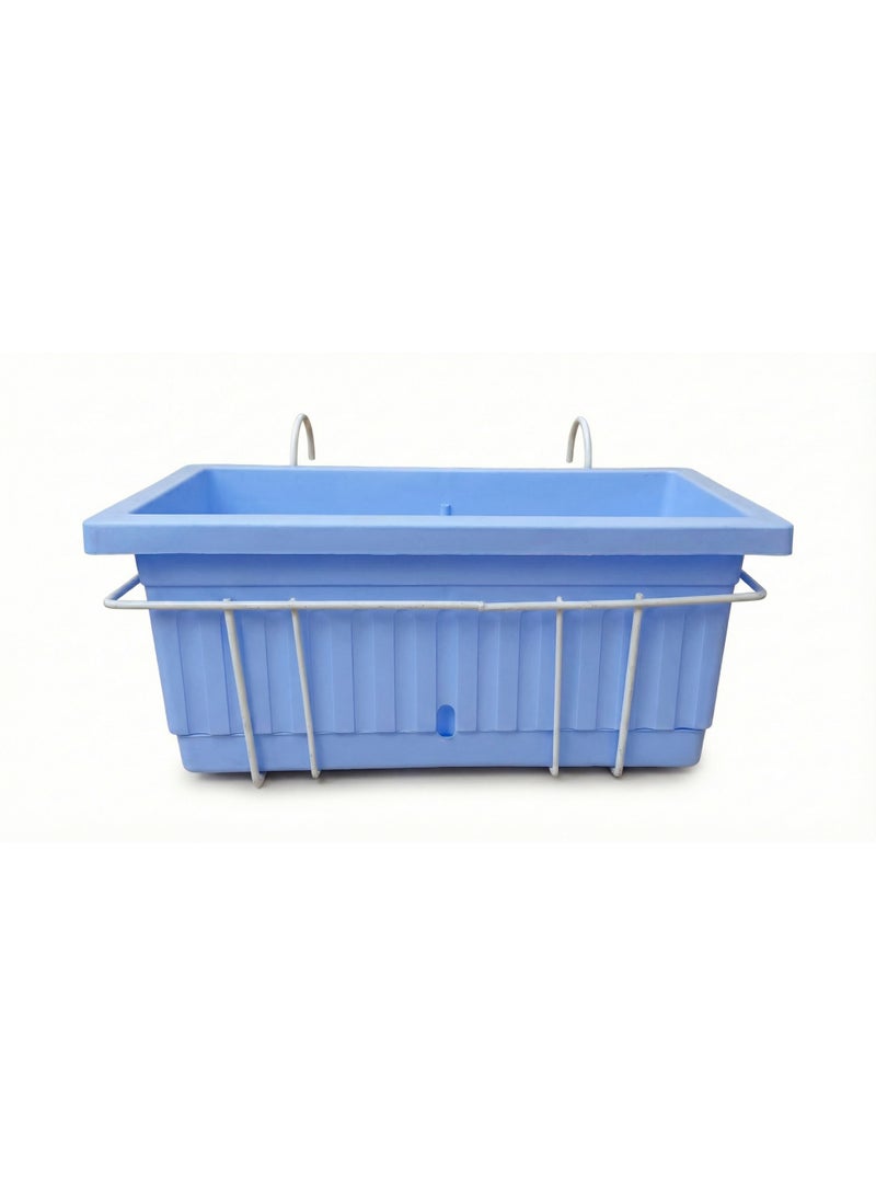 Rectangular Hanging Planter with Metal Stand for Balcony and Garden - Planting Pot for Flowers, Herbs and Ornamental Plants -  40*20 - Light Blue - Image 1