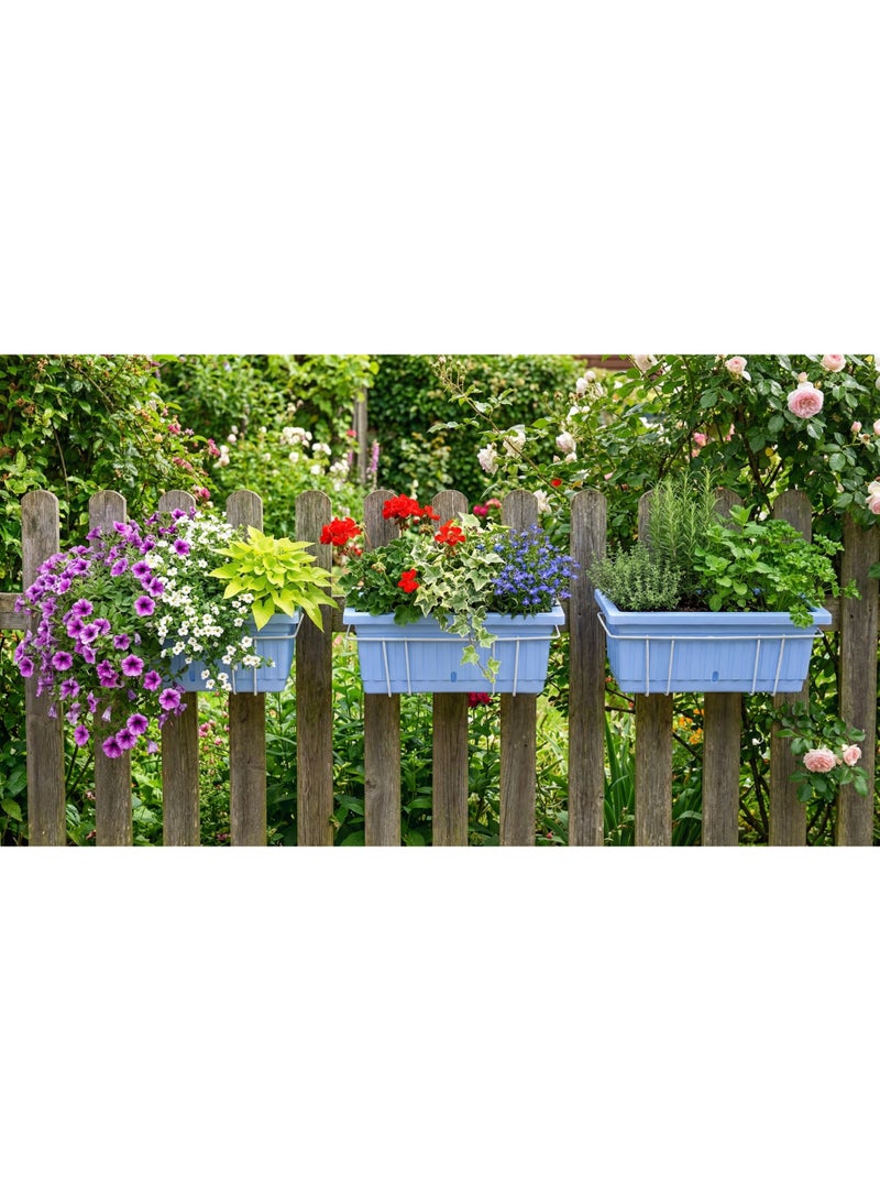 Rectangular Hanging Planter with Metal Stand for Balcony and Garden - Planting Pot for Flowers, Herbs and Ornamental Plants -  40*20 - Light Blue - Image 3