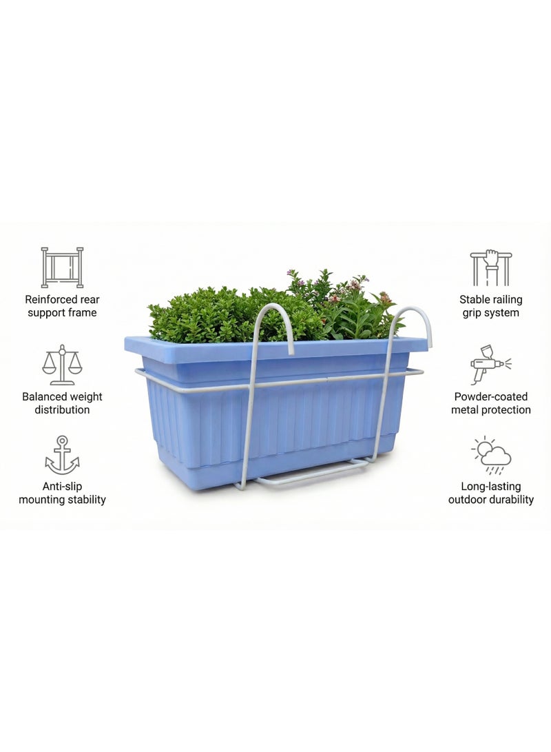Rectangular Hanging Planter with Metal Stand for Balcony and Garden - Planting Pot for Flowers, Herbs and Ornamental Plants -  40*20 - Light Blue - Image 5