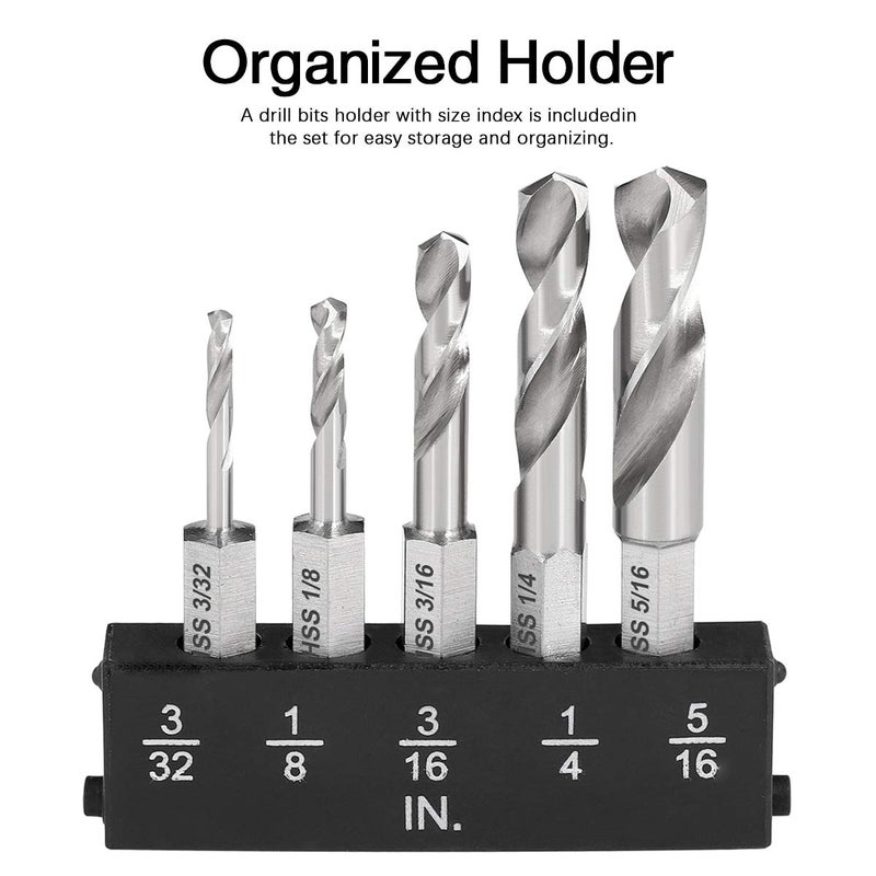 COMOWARE Stubby Drill Bit Set for Metal, 5pcs HSS M2 Short Length Drill Bit with 1/4-Inch Quick Change Hex Shank - Image 5