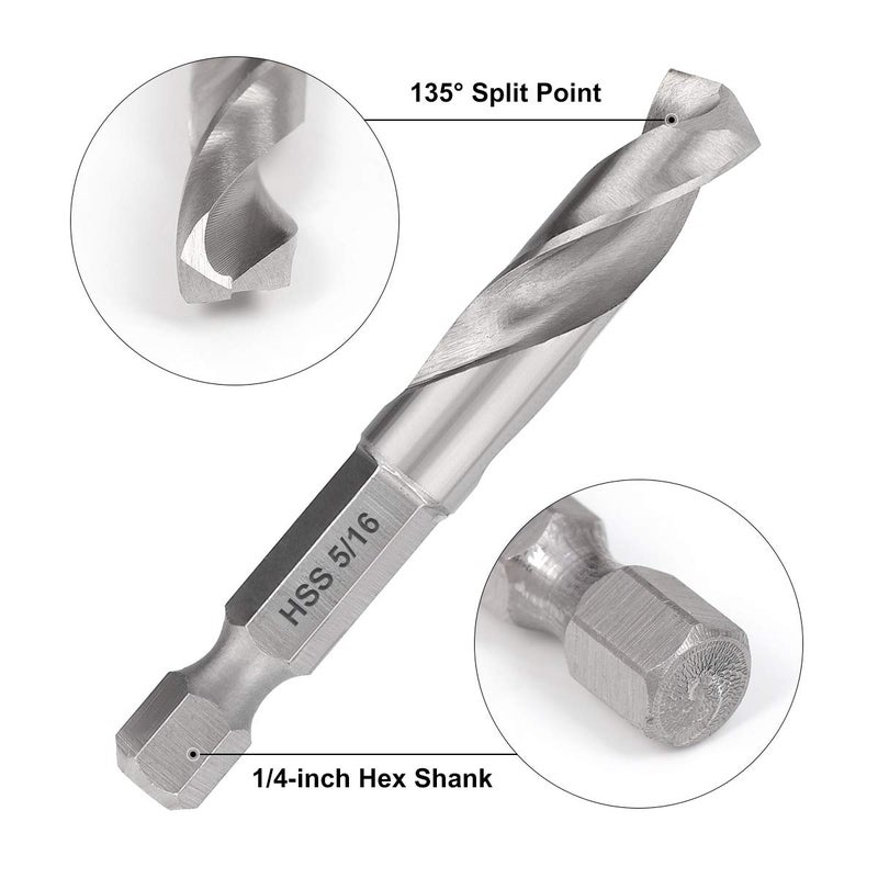 COMOWARE Stubby Drill Bit Set for Metal, 5pcs HSS M2 Short Length Drill Bit with 1/4-Inch Quick Change Hex Shank - Image 4