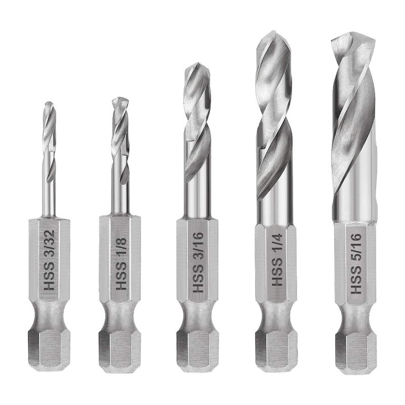 COMOWARE Stubby Drill Bit Set for Metal, 5pcs HSS M2 Short Length Drill Bit with 1/4-Inch Quick Change Hex Shank - Image 1
