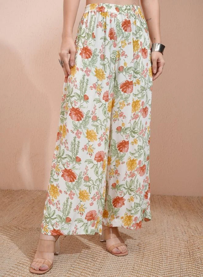 Vishudh Vishudh All-Over Floral Print Tie-Up Neck Longline Tunic with Palazzo Pants Set